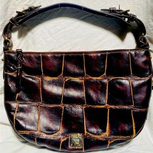 Dooney & Bourke Luna Croco Embossed Leather Expandable Half Moon Hobo Cognac Bag
